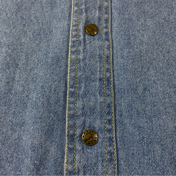 Vintage Wrangler Western Snap Button Denim Polo Shirt Men’s Sz M. Made In Canada - Picture 2 of 12